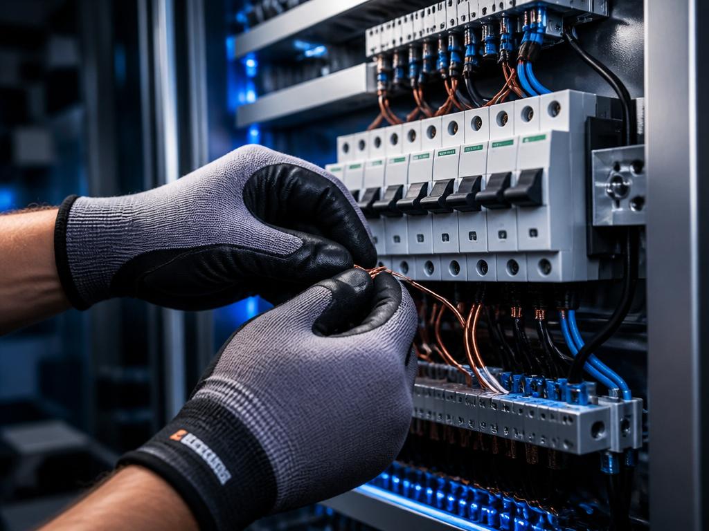 Electrician working on electrical panel